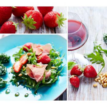 Salade de roquette, fraises, basilic & jambon de parme