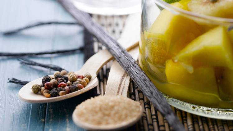 Exotic fruit verrines with spices